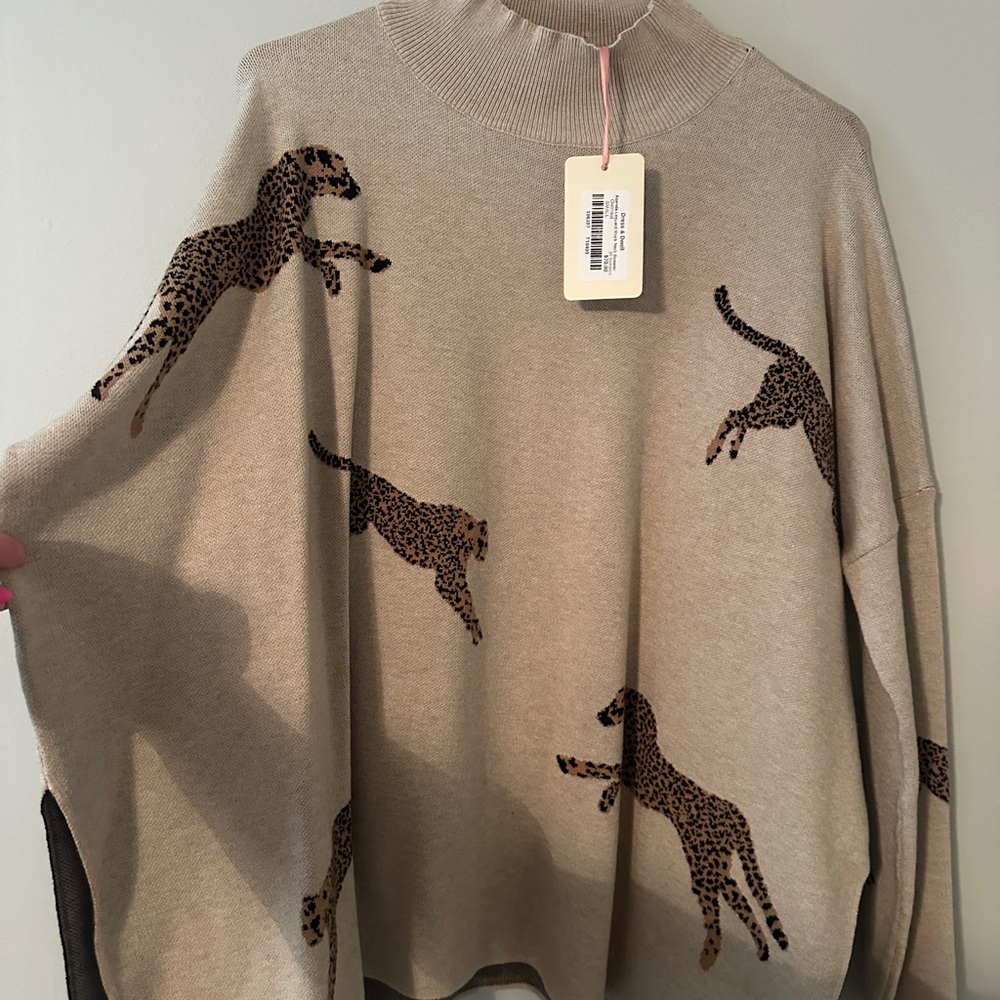 Entro Beige Sweater with Leopard Design